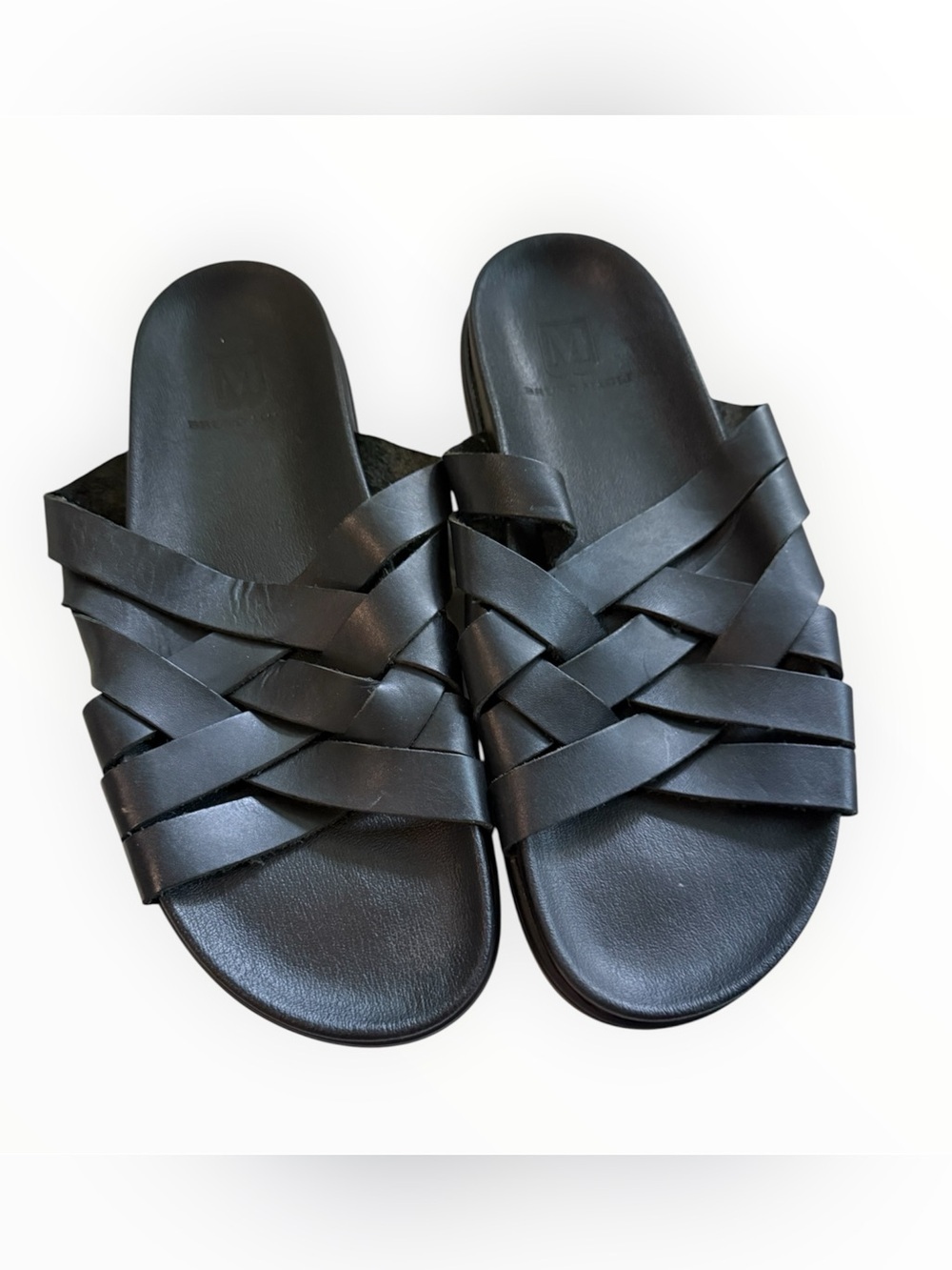 Bruno Magli men’s Black Braided Leather Slide Sandals